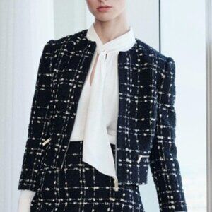 TED BAKER CHARRA METALLIC TWEED BOUCLE JACKET + Matching Skirt Set